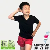 【MORINO】兒童抗菌防臭短袖V領衫 M 黑色