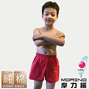 【MORINO摩力諾】兒童耐用織帶格紋平口褲/四角褲 M 紅色條紋