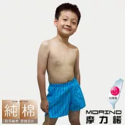 【MORINO摩力諾】兒童耐用織帶格紋平口褲/四角褲 L 水藍條紋