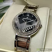 ANNE KLEIN安妮克萊恩精品錶,編號：AN00630,28mm圓形銀精鋼錶殼黑色錶盤精鋼銀色錶帶