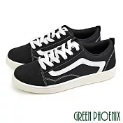 【GREEN PHOENIX】男 休閒鞋 板鞋 街頭風 雙色 拼接 綁帶 平底 JP25.5 黑白
