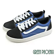 【GREEN PHOENIX】男 休閒鞋 板鞋 街頭風 雙色 拼接 綁帶 平底 JP25.5 黑藍