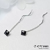 【Sayaka紗彌佳】925純銀溫婉氣質黑瑪瑙波浪造型垂墜耳環 -單一款式