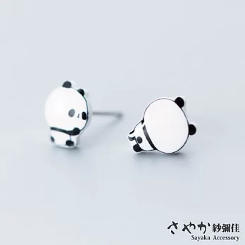 【Sayaka紗彌佳】925純銀超萌慵懶熊貓造型不對稱耳環 -單一規格