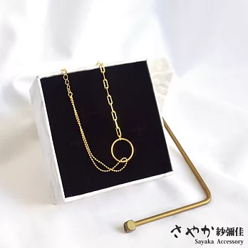 【Sayaka紗彌佳】925純銀簡約圓型圓珠方格雙鍊造型手鍊 -金色