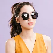 【ALEGANT】時尚復古鏤空銀框茶黑偏光墨鏡/UV400太陽眼鏡