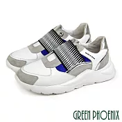 【GREEN PHOENIX】女 休閒鞋 國際精品 撞色 義大利胎牛皮 厚底 西班牙原裝 EU36 白色
