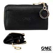 【OMC】義大利植鞣革L型拉鍊牛皮卡片鑰匙零錢包- 黑色