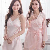 【Wonderland】柔情魅惑絲綢感2件式睡袍洋裝 XL 粉桔