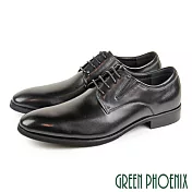 【GREEN PHOENIX】男 紳士皮鞋 商務皮鞋 大尺碼 全真皮 煙燻 漸層 素面 綁帶 EU47 黑色