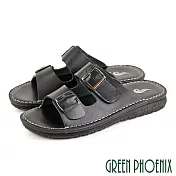 【GREEN PHOENIX】男 拖鞋 雙皮帶釦 全真皮 手工 台灣製 US6 黑色