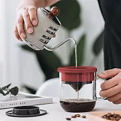 【PO:Selected】丹麥DIY手沖咖啡二件組 (手沖咖啡壺-灰/咖啡玻璃杯350ml-黑紅)