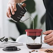 【PO:Selected】丹麥DIY手沖咖啡二件組 (手沖咖啡壺-黑/咖啡玻璃杯350ml-黑紅)