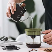 【PO:Selected】丹麥DIY手沖咖啡二件組 (手沖咖啡壺-黑/咖啡玻璃杯350ml-黑綠)