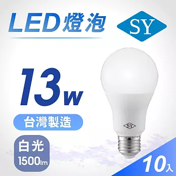 10入【SY 聲億】13W高效能廣角燈泡 -白光