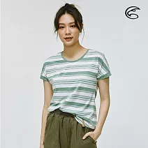 ADISI 女短袖COOLMAX沁涼條紋休閒圓領T AL2011052 (S-XL) (涼感、透氣、輕量、吸濕排汗) L 灰卡綠