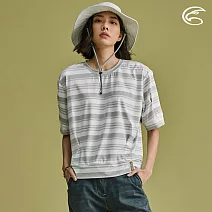 ADISI 女短袖COOLMAX沁涼條紋休閒造型T AL2011053 (S-XL) (涼感、透氣、輕量、吸濕排汗) L 	淺灰