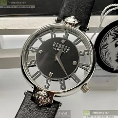 VERSUS VERSACE凡賽斯精品錶，編號：VV00089，36mm圓形銀精鋼錶殼銀色錶盤真皮皮革深黑色錶帶
