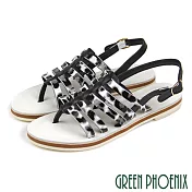【GREEN PHOENIX】女 涼鞋 國際精品 義大利軟羊皮 平底 夾腳 魚骨 EU36 黑色