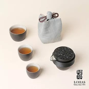 【陸寶LOHAS】國色天香旅行茶器  小巧應俱全一壺3杯+布包 禪風黑