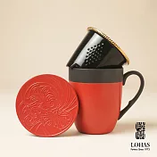 【陸寶LOHAS】金喜環蓋杯 金喜祝福 日本瀨戶黑陶 茶蓋+茶格+茶杯 經典藍