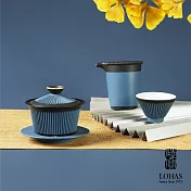 【陸寶LOHAS】平步青雲茶組 清官帽設計 日本瀨戶黑陶 一蓋碗一海6杯 經典藍