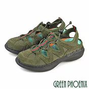 【GREEN PHOENIX】女 涼鞋 全真皮 手縫 撞色 束帶釦 厚底 氣墊 EU40 綠色