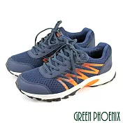 【GREEN PHOENIX】男 運動鞋 休閒鞋 綁帶 撞色 漸層 透氣 網布 JP25.5 藍色