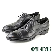 【GREEN PHOENIX】男 紳士皮鞋 商務皮鞋 牛津鞋 橫飾 布洛克 雕花 全真皮 EU40 黑色