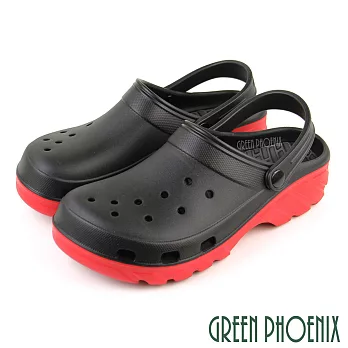 【GREEN PHOENIX】男 女 女大尺碼 洞洞鞋 雨鞋 涼鞋 拖鞋 兩穿式 防水 透氣 輕量 台灣製 JP24 黑色
