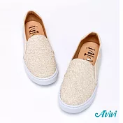 【U】Avivi - 蕾絲花朵平底休閒鞋 米