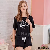 【Naya Nina】棉質短袖T恤純黑短褲套裝居家睡衣 FREE 黑