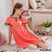 【Naya Nina】甜美荷葉小蓋袖居家洋裝睡衣 FREE 橘