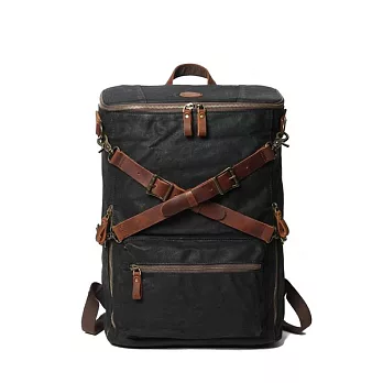 【Solomon 原創設計皮件】休閒個性帆布牛皮後背包 書包旅行包袋大容量 皮革背包 黑