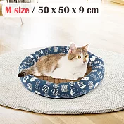 貓本屋 日式和風寵物涼蓆墊【M號】50x50cm 藍底白貓