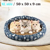 貓本屋 日式和風寵物涼蓆墊【XL號】66x66cm 藍底白貓