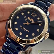 COACH蔻馳精品錶,編號：CH00029,34mm圓形寶藍陶瓷錶殼寶藍色錶盤陶瓷寶藍錶帶