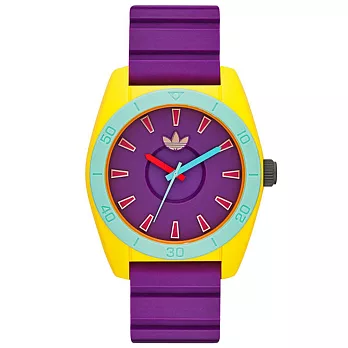 adidas 極致色彩時刻時尚休閒腕錶-紫帶X紅字