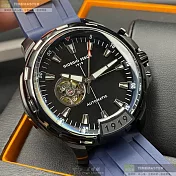 Giorgio Fedon 1919喬治飛登精品錶,編號：GF00022,46mm圓形黑精鋼錶殼黑色錶盤矽膠寶藍錶帶