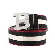BALLY B-BUCKLE 3.5cm 紅邊織帶雙面腰帶 (85x3.5cm)(黑色/白色)