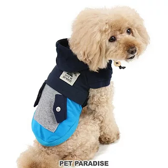 【PET PARADISE】 寵物衣服-連帽雙色口袋T 藍 M