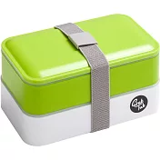 《Premier》附餐具雙層便當盒(綠白) | 環保餐盒 保鮮盒 午餐盒 飯盒