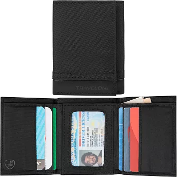 《TRAVELON》拼接三折式短夾(黑) | 中夾錢包 短夾錢包 皮包 零錢包