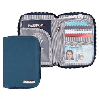 《TRAVELON》對開拉鍊護照包(海藍) | RFID防盜 護照保護套 護照包 多功能收納包
