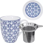 《Tokyo Design》附蓋濾茶馬克杯(花繩藍325ml) | 濾茶器 水杯 午茶杯 咖啡杯