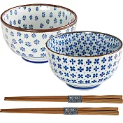 《Tokyo Design》瓷製餐碗+竹筷4件(小花) | 飯碗 湯碗