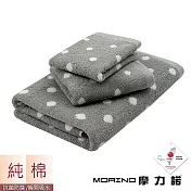 【MORINO】日本大和認證抗菌防臭MIT純棉花漾圓點方巾毛巾浴巾(3入組) 質感灰