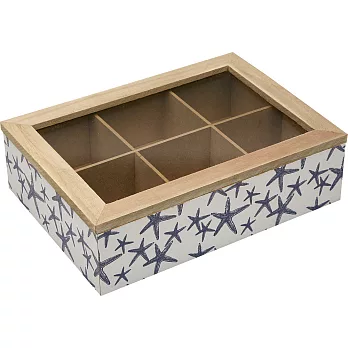 《VERSA》6格木質茶包收納盒(藍海星) | 咖啡包收納盒 防塵收納盒 茶具