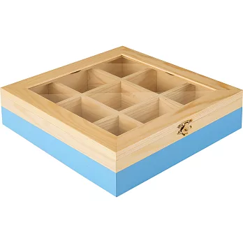 《IBILI》9格木質茶包收納盒(藍) | 咖啡包收納盒 防塵收納盒 茶具