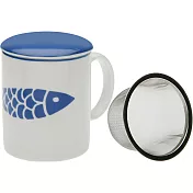 《VERSA》附蓋濾茶馬克杯(藍魚300ml) | 濾茶器 水杯 午茶杯 咖啡杯